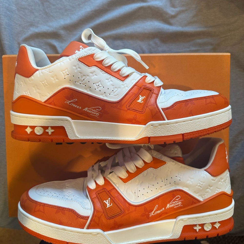 Louis Vuitton Orange and White Sneakers with Retro Design